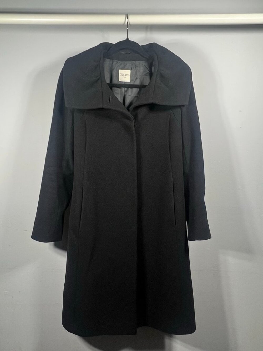 Cinzia Rocca Due Coat Womens Wool Cashmere Button Front Portrait Collar Black 8
